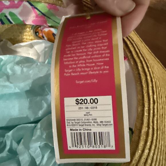 Lilly Pulitzer Straw Hat W/ Scarf Gold Grommets Target Collab WHLP01 So Pretty!! - Picture 4 of 6